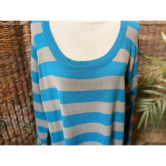 Extra Touch Teal Green/Blue Gray Striped Scoop Neck Long Sleeve Sweater/Dress 2X - Picture 3 of 8